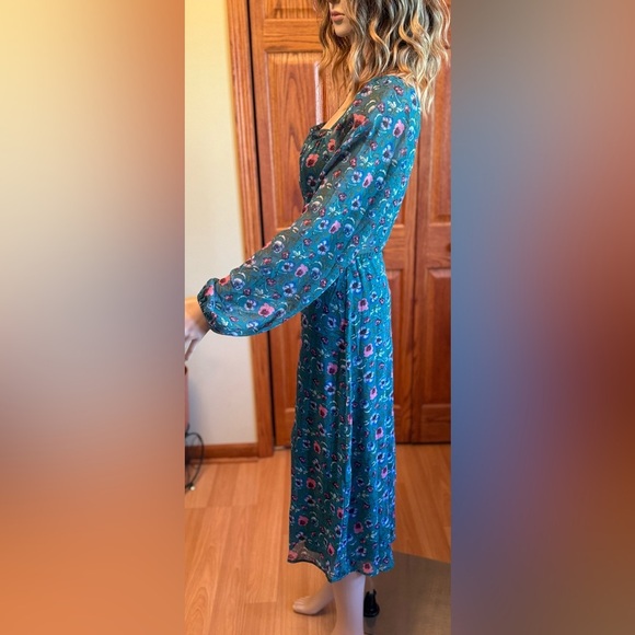 Francesca's Collections Green Boho Cottage Dress Size Small No Stretch Midi Zip - Picture 8 of 15